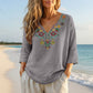 Women's Vintage Floral Embroidery V-Neck Top