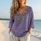 Women's Vintage Floral Embroidery V-Neck Top