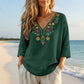 Women's Vintage Floral Embroidery V-Neck Top