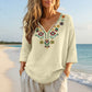 Women's Vintage Floral Embroidery V-Neck Top