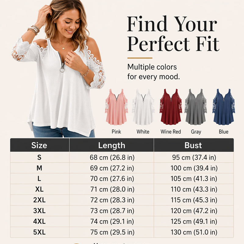 Must-Have🔥 Lace Cold Shoulder Top with Zipper – Edgy Detail & Breathable Fabric for Effortless Style ✨