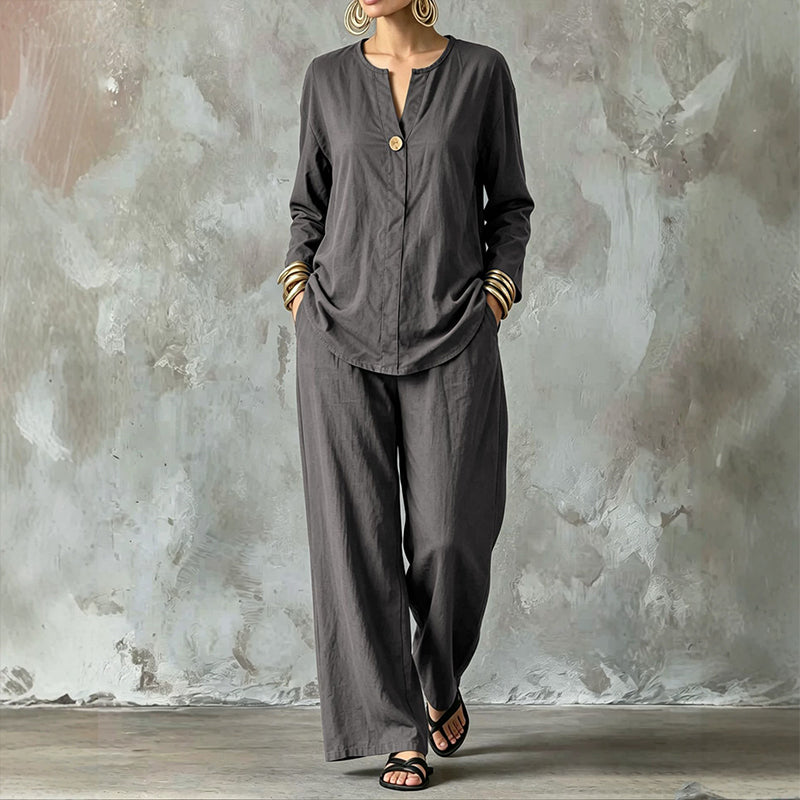 Women's Casual Shirt & Wide Leg Pants Set
