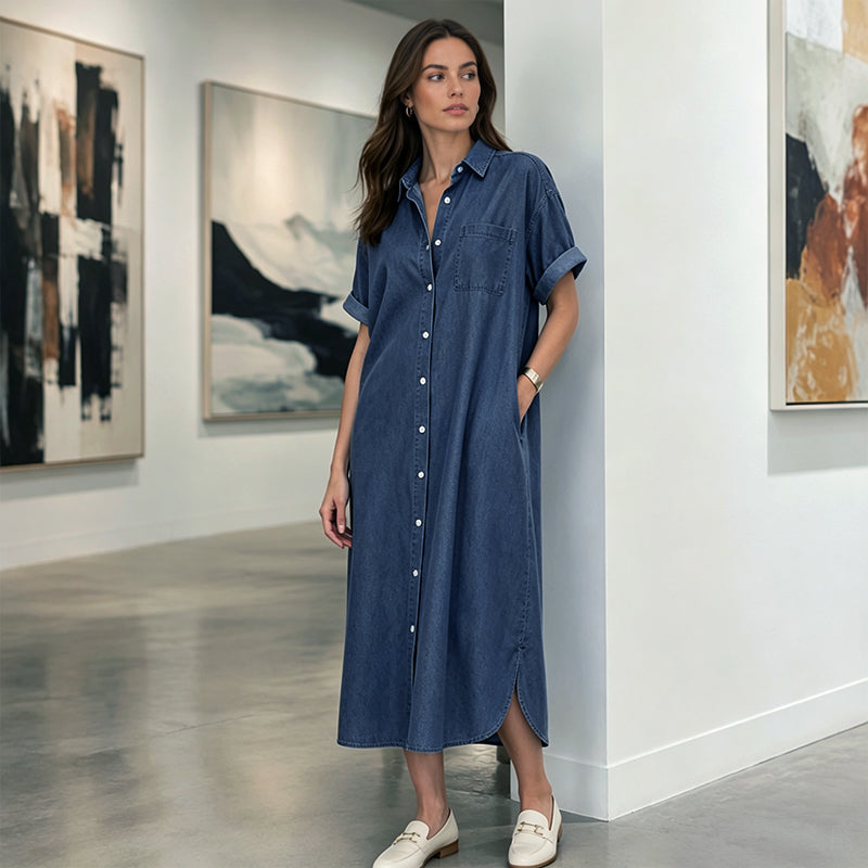✨Loose-Fit Denim Dress with Button Placket – Timeless Wardrobe Staple for Weekends or Travel 🍃