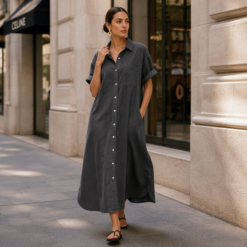 ✨Loose-Fit Denim Dress with Button Placket – Timeless Wardrobe Staple for Weekends or Travel 🍃