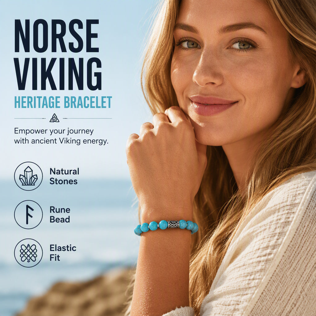 Bold Viking Natural Stone Beaded Bracelet