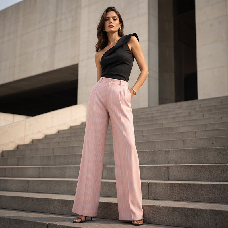 ✨ Women's High-Waisted Striped Wide-Leg Trousers – Flattering Fit For Effortless Everyday Style 🤍