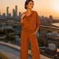 💖Black Friday Mega Deal – 50% off!💖🍂 Women's Cowl Neck Top and Wide-Leg Pants Set – Effortless Elegance for Autumn