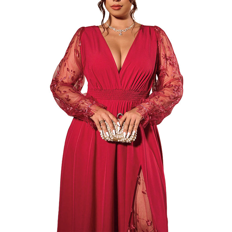 🌸 Women’s Elegant V Neck Lace Patchwork Maxi Dress – Elegant Feminine Style With Romantic Lace Details
