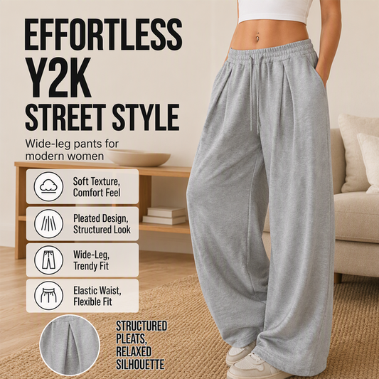 Women's Casual Pleated Wide-Leg Sweatpants
