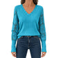 ✨ Flattering Comfort | Women's Lace V-Neck Ribbed Relaxed-Fit Top