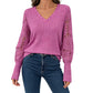 ✨ Flattering Comfort | Women's Lace V-Neck Ribbed Relaxed-Fit Top