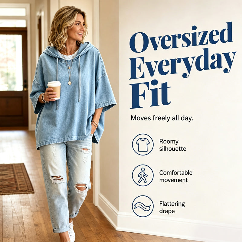 ✨ Easy Everyday Comfort | Women's Relaxed Hooded Denim Pullover