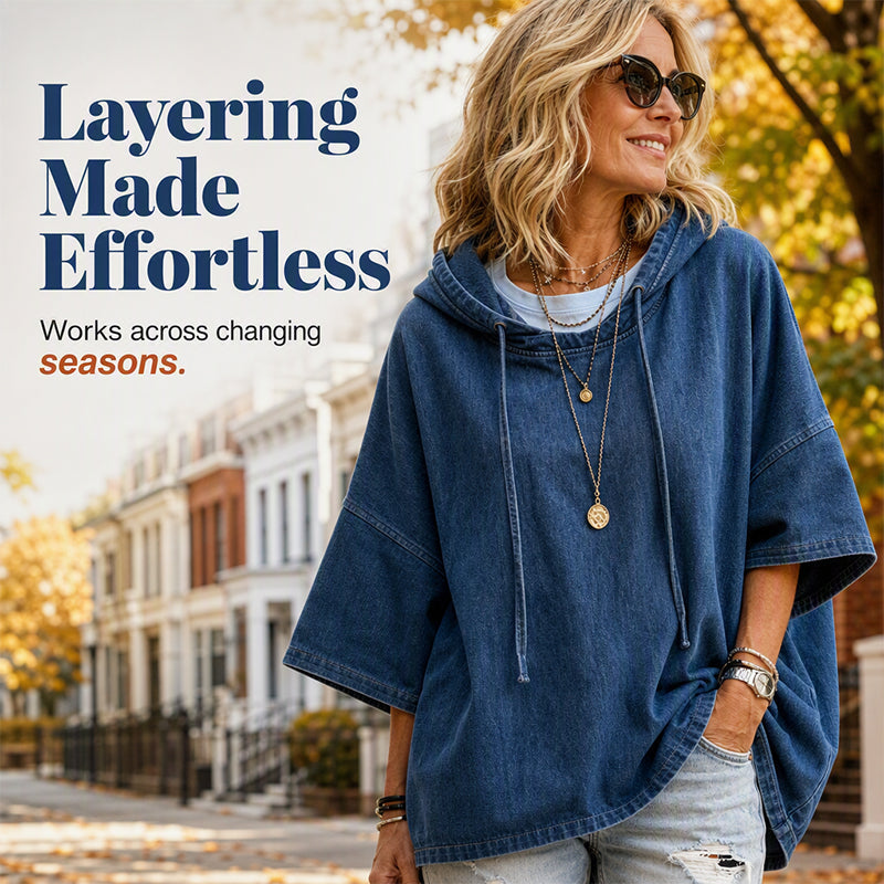 ✨ Easy Everyday Comfort | Women's Relaxed Hooded Denim Pullover