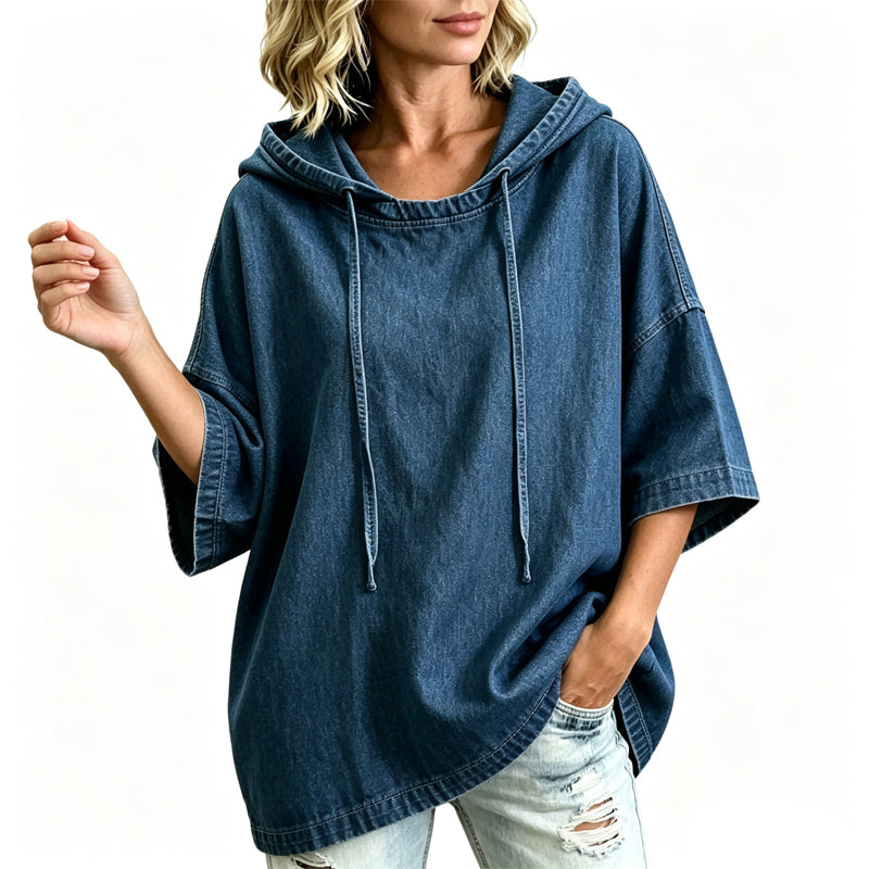 ✨ Easy Everyday Comfort | Women's Relaxed Hooded Denim Pullover