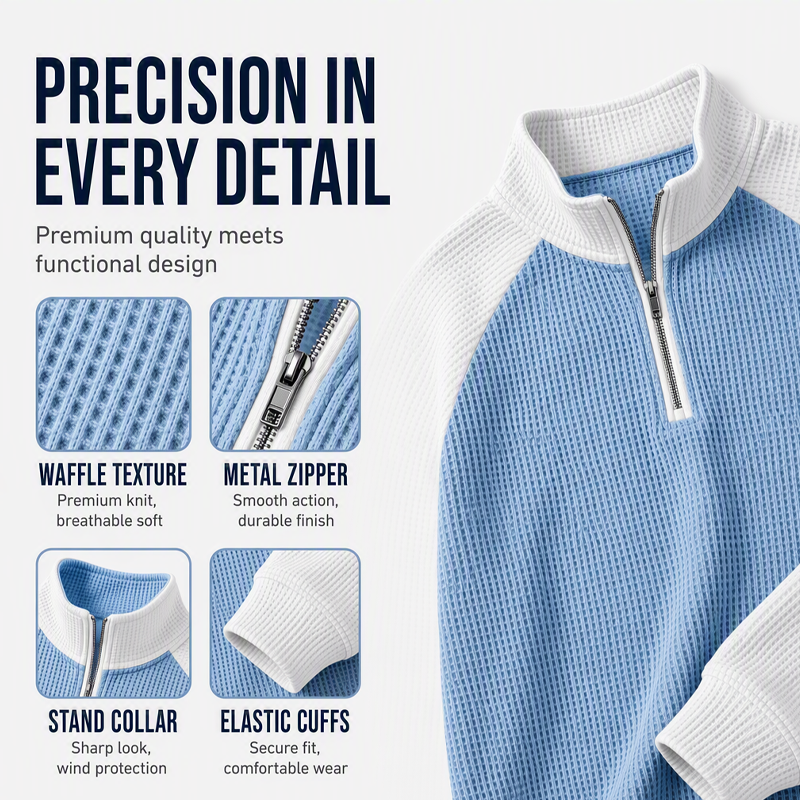 ✨ Easy Everyday Comfort | Men's Waffle-Knit Quarter-Zip Shirt