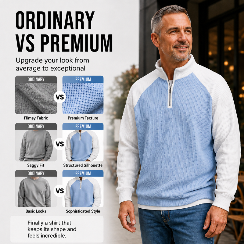 ✨ Easy Everyday Comfort | Men's Waffle-Knit Quarter-Zip Shirt
