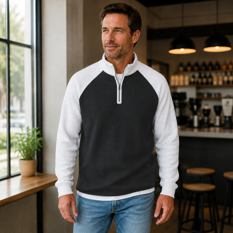 ✨ Easy Everyday Comfort | Men's Waffle-Knit Quarter-Zip Shirt