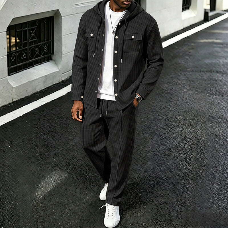 🧥Relaxed Sporty, Multi-Occasion – Men's Waffle Hooded Jacket & Pants Set ✨