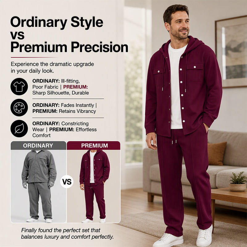 🧥Relaxed Sporty, Multi-Occasion – Men's Waffle Hooded Jacket & Pants Set ✨