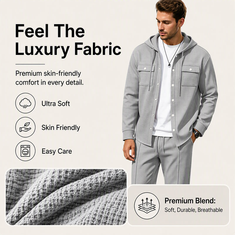 🧥Relaxed Sporty, Multi-Occasion – Men's Waffle Hooded Jacket & Pants Set ✨