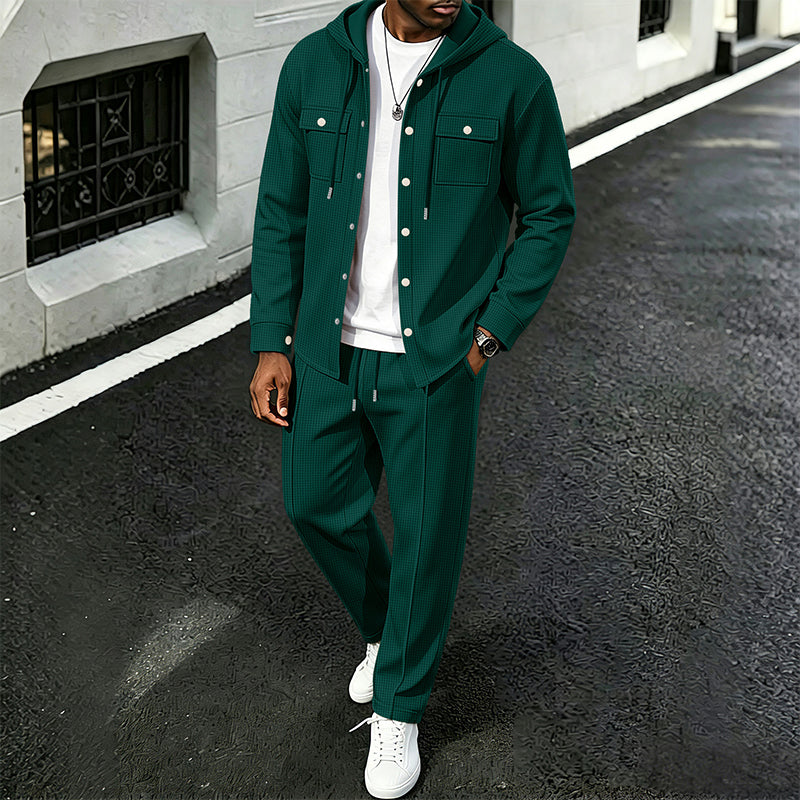 🧥Relaxed Sporty, Multi-Occasion – Men's Waffle Hooded Jacket & Pants Set ✨