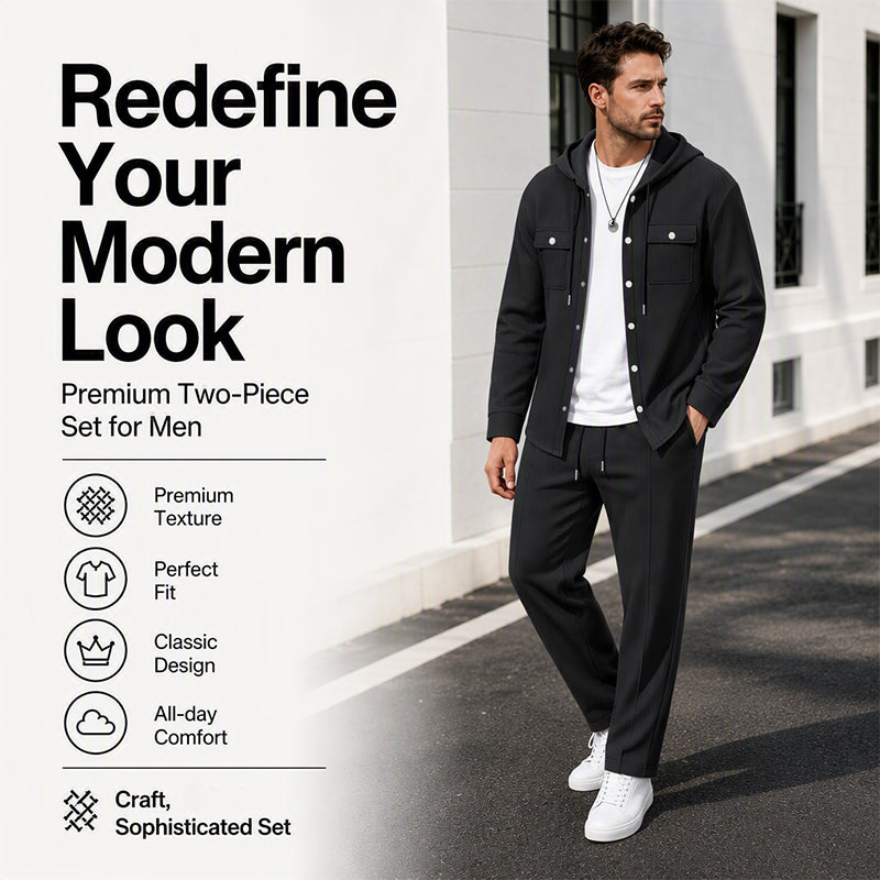 🧥Relaxed Sporty, Multi-Occasion – Men's Waffle Hooded Jacket & Pants Set ✨