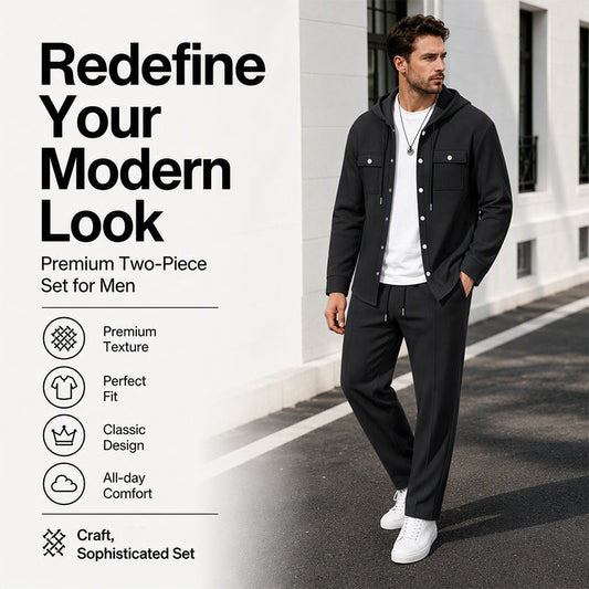 🧥Relaxed Sporty, Multi-Occasion – Men's Waffle Hooded Jacket & Pants Set ✨
