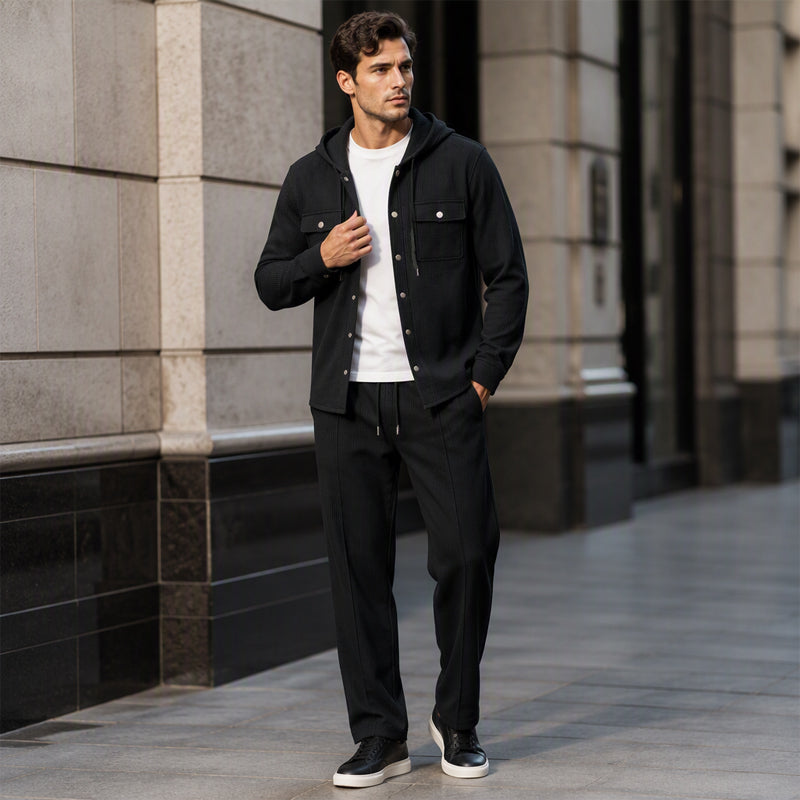 🧥Relaxed Sporty, Multi-Occasion – Men's Waffle Hooded Jacket & Pants Set ✨
