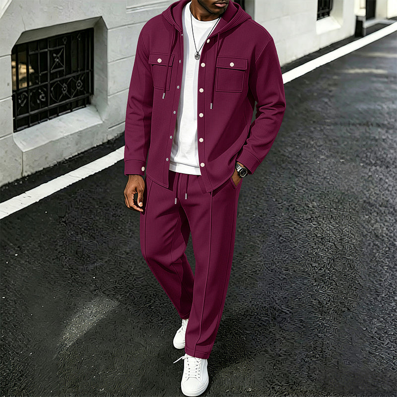 🧥Relaxed Sporty, Multi-Occasion – Men's Waffle Hooded Jacket & Pants Set ✨