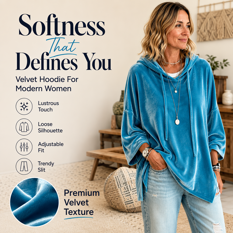 ✨ Velvet Comfort, Relaxed Style | Women's Drawstring Pullover Sweatshirt