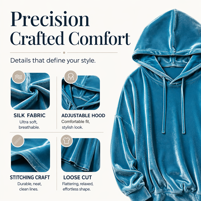 ✨ Velvet Comfort, Relaxed Style | Women's Drawstring Pullover Sweatshirt