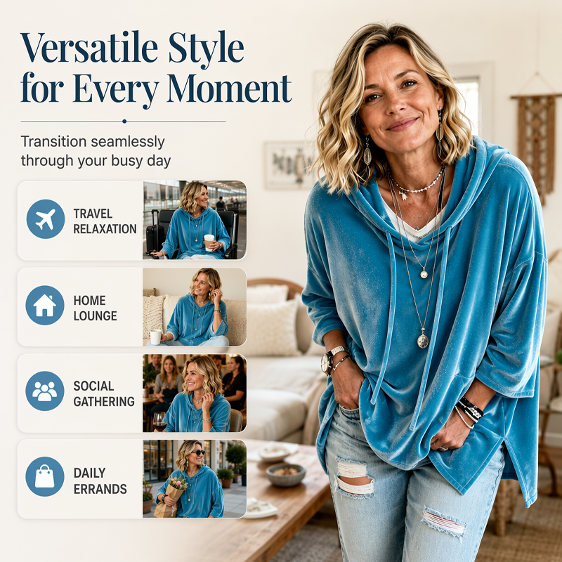 ✨ Velvet Comfort, Relaxed Style | Women's Drawstring Pullover Sweatshirt