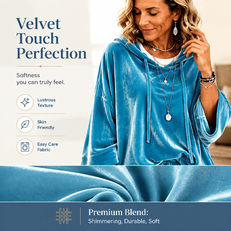 ✨ Velvet Comfort, Relaxed Style | Women's Drawstring Pullover Sweatshirt