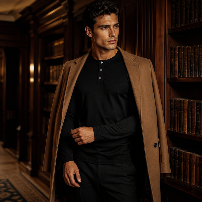 ✨Men's Casual Henley Neck Long Sleeve Shirt