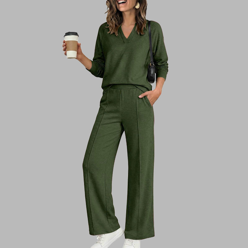 🎉 2 Pieces, Endless Possibilities | Women's V-Neck Top & Wide-Leg Pants Set