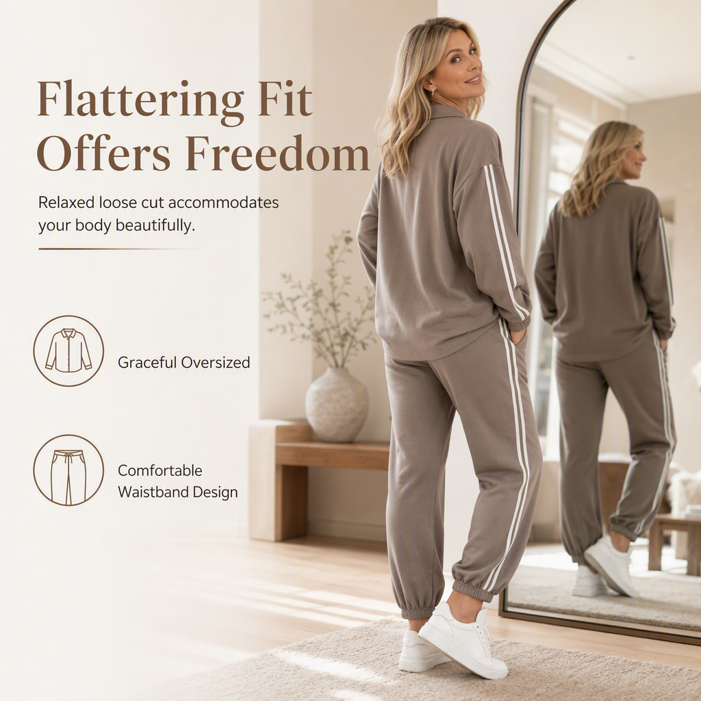 ⏰ Last Day Sale 57% Off | Women's Oversized Shirt & Side-Stripe Jogger 2-Piece Set