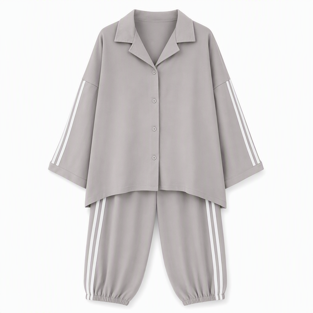 ⏰ Last Day Sale 57% Off | Women's Oversized Shirt & Side-Stripe Jogger 2-Piece Set