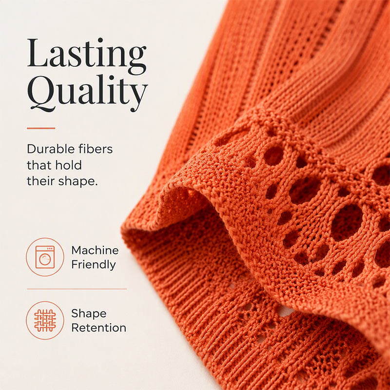 🧶 Airy Crochet Texture, Relaxed Fit | Women's Hollow-Out Knit Sweater