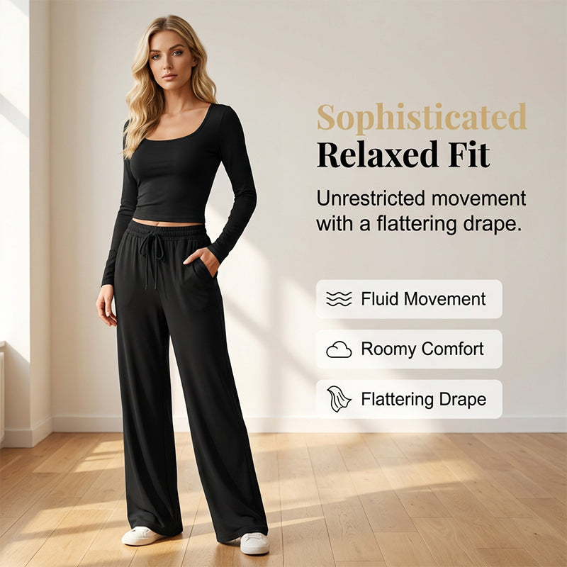 💫 Flattering Square Neck, Effortless Two-Piece Style | Women's Wide-Leg Set ⚡ Free Shipping