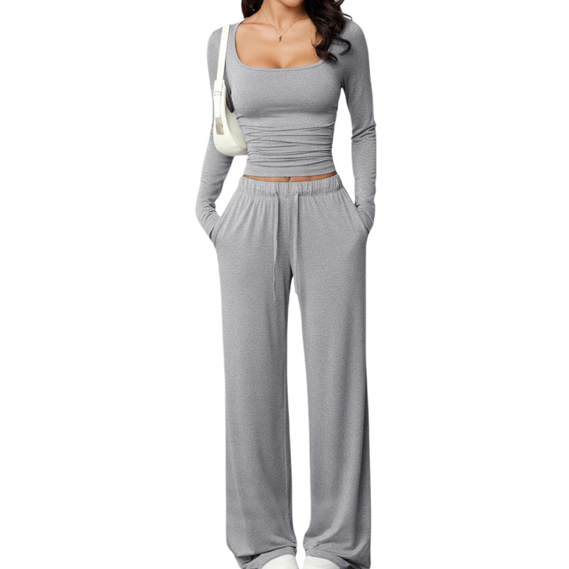 💫 Flattering Square Neck, Effortless Two-Piece Style | Women's Wide-Leg Set ⚡ Free Shipping
