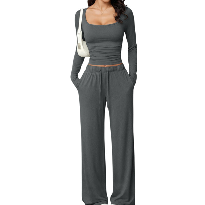 💫 Flattering Square Neck, Effortless Two-Piece Style | Women's Wide-Leg Set ⚡ Free Shipping