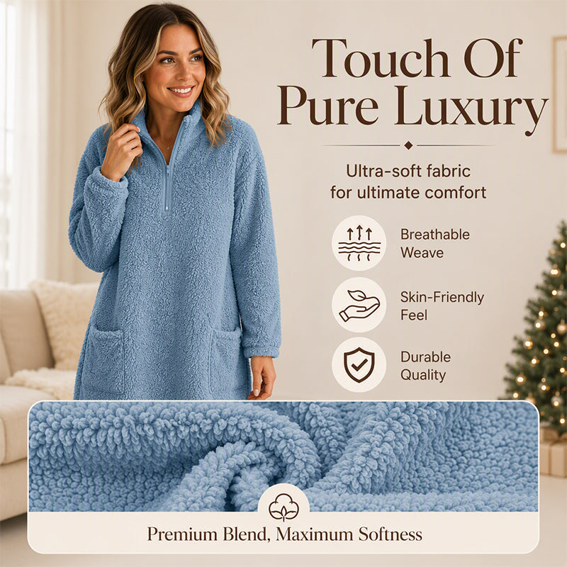 🧸 ☁️ Women's Half-Zip Plush Sweatshirt with Pockets