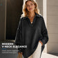 💙 Relaxed Denim Style | Women's Oversized Washed Denim Batwing V-Neck Blouse