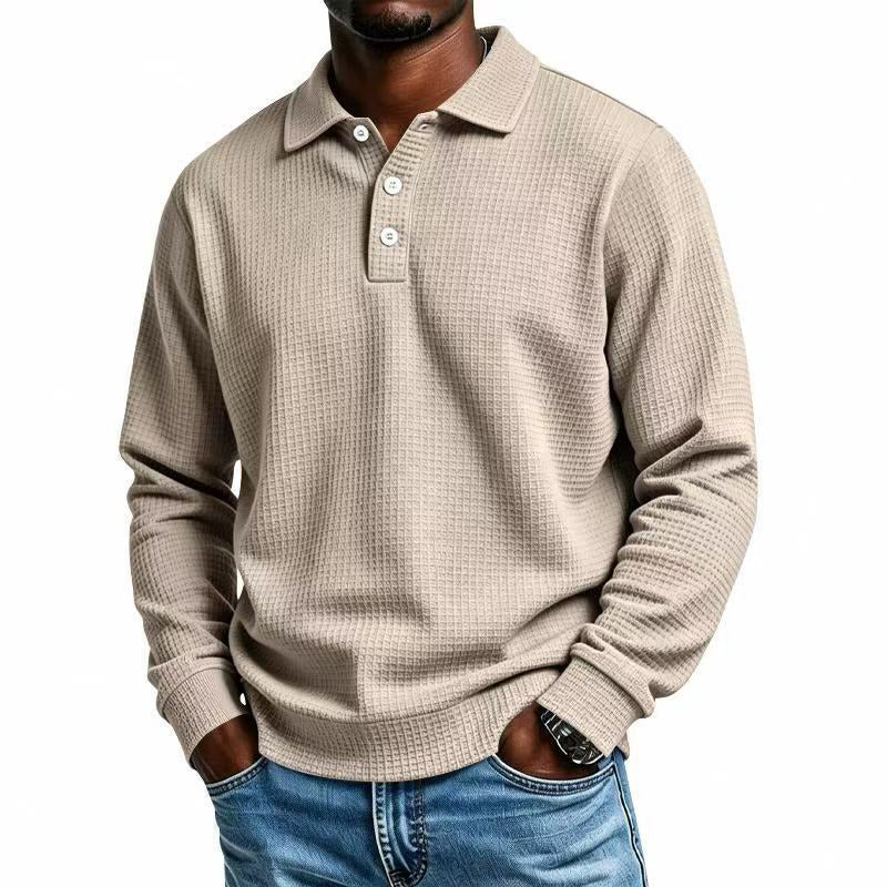 Men's Waffle Knit Long Sleeve Collared Top