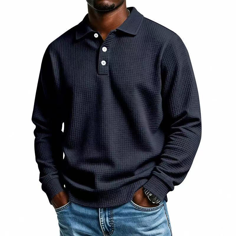 Men's Waffle Knit Long Sleeve Collared Top