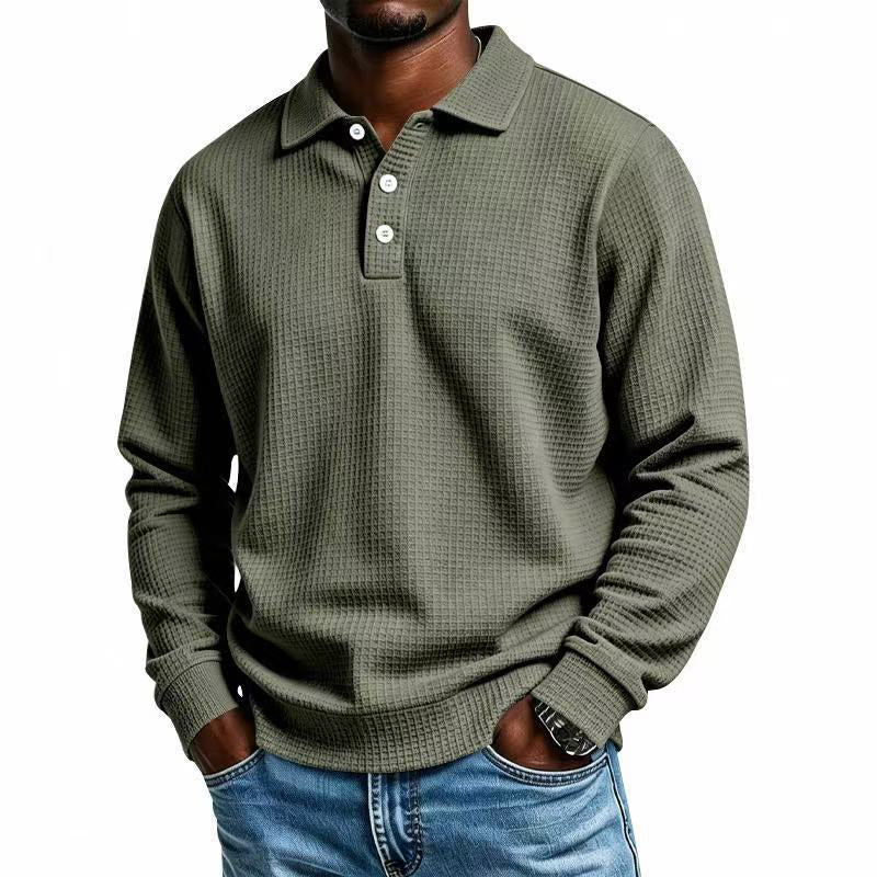 Men's Waffle Knit Long Sleeve Collared Top