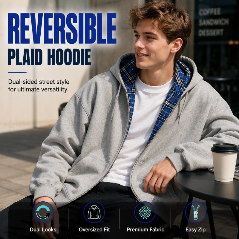 Free Shipping|Unisex Reversible Plaid Zipper Hooded Jacket