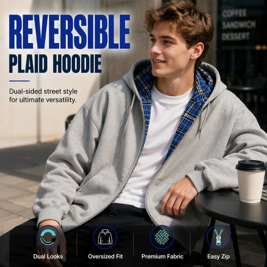 Free Shipping|Unisex Reversible Plaid Zipper Hooded Jacket