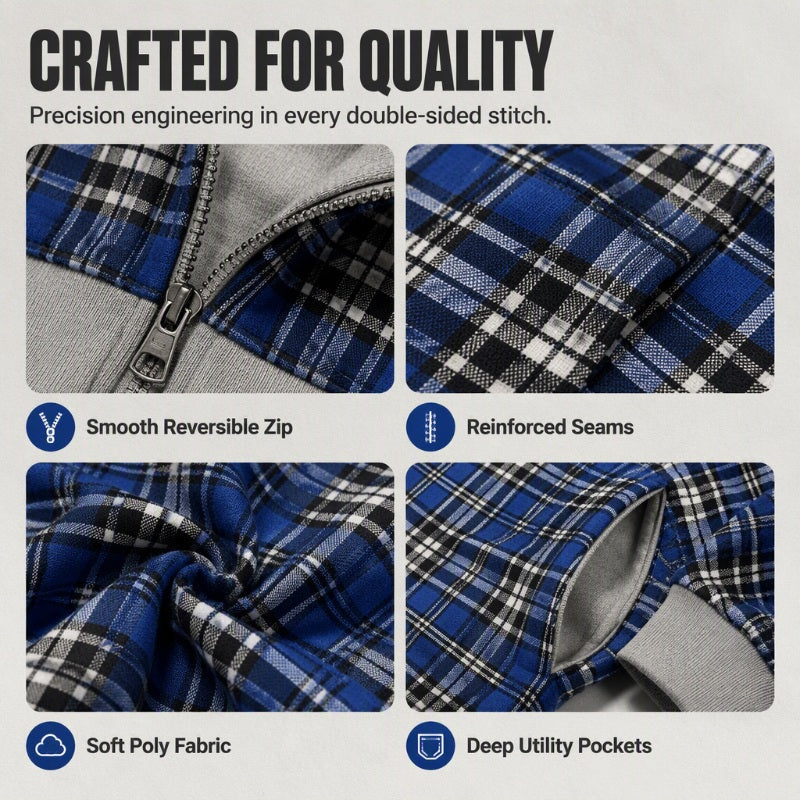 Free Shipping|Unisex Reversible Plaid Zipper Hooded Jacket
