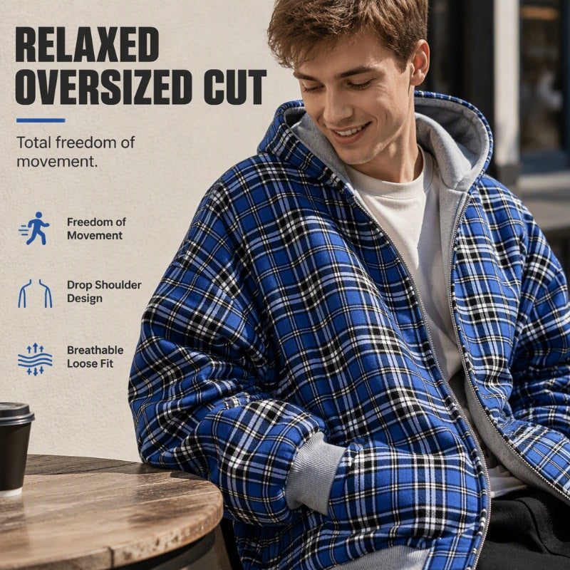 Free Shipping|Unisex Reversible Plaid Zipper Hooded Jacket